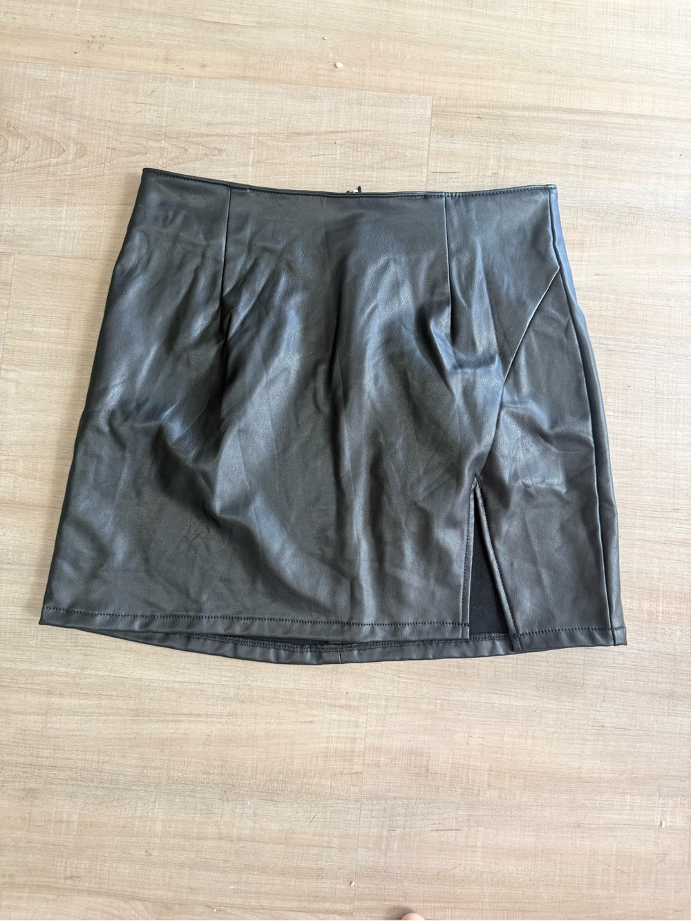 Rewash Black Faux Leather Mini Skirt with Side Slit